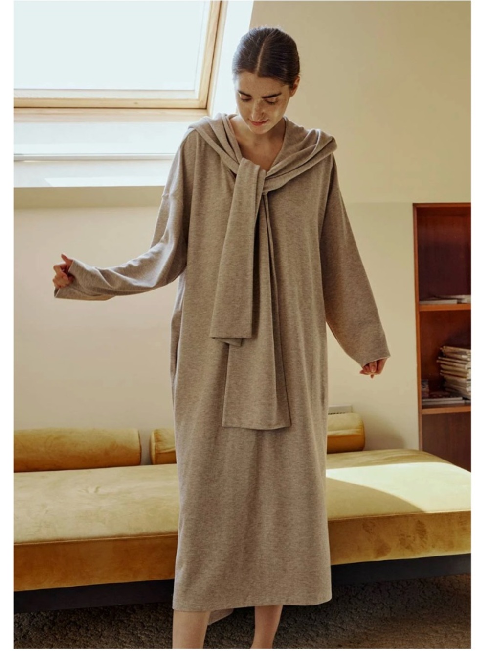 NWOT NAP Hooded Scarf Oversized Sweatshirt Maxi Dress Lounge Tan XL